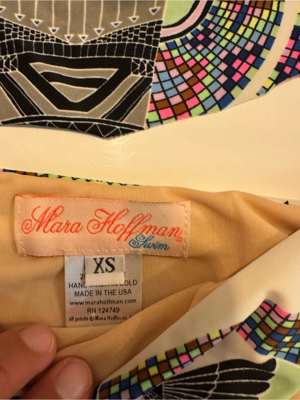 Mara Hoffman Y2K Low Rise Bottoms Pink Yellow Blue Geometric Flounce Bikini Set